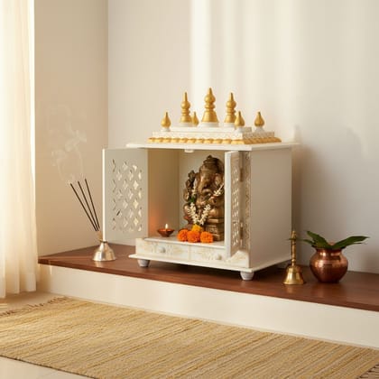 Wooden Painted Beautiful White Pooja Mandir | Wall Shop-Office Gifting Purpose