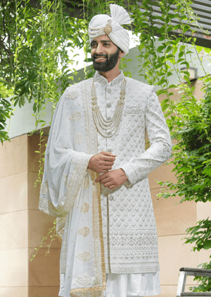 Ivory Embroidered Sherwani-Ivory