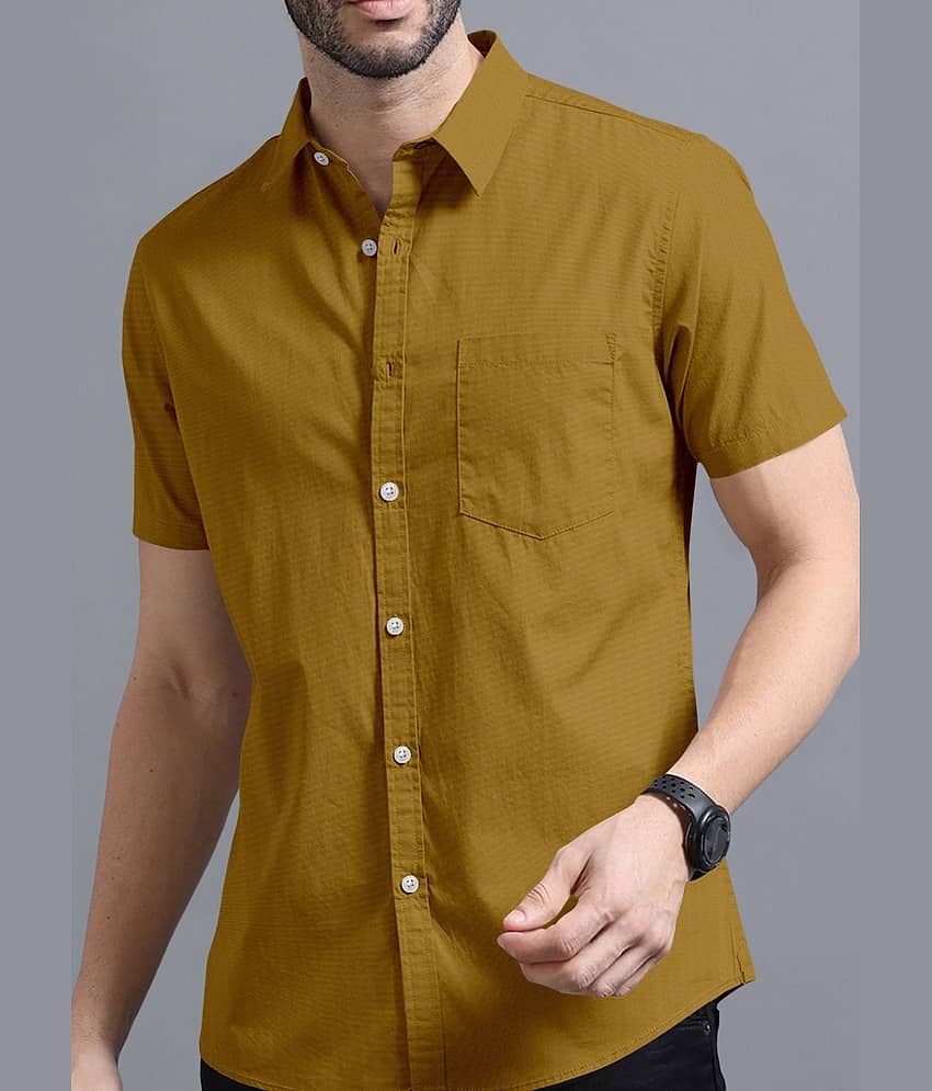 Ethnic Trendz Cotton Blend Regular Fit Solids Half Sleeves Men's Casual Shirt - Mustard ( Pack of 1 )