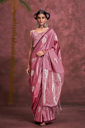 Faded Pink Banarasi Silk Saree with Designer Same Colored Blouse