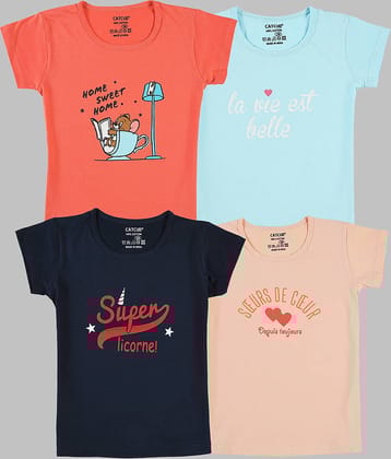 CATCUB Pack of 4 Girls 100% Cotton T-Shirt ( Multicolor )