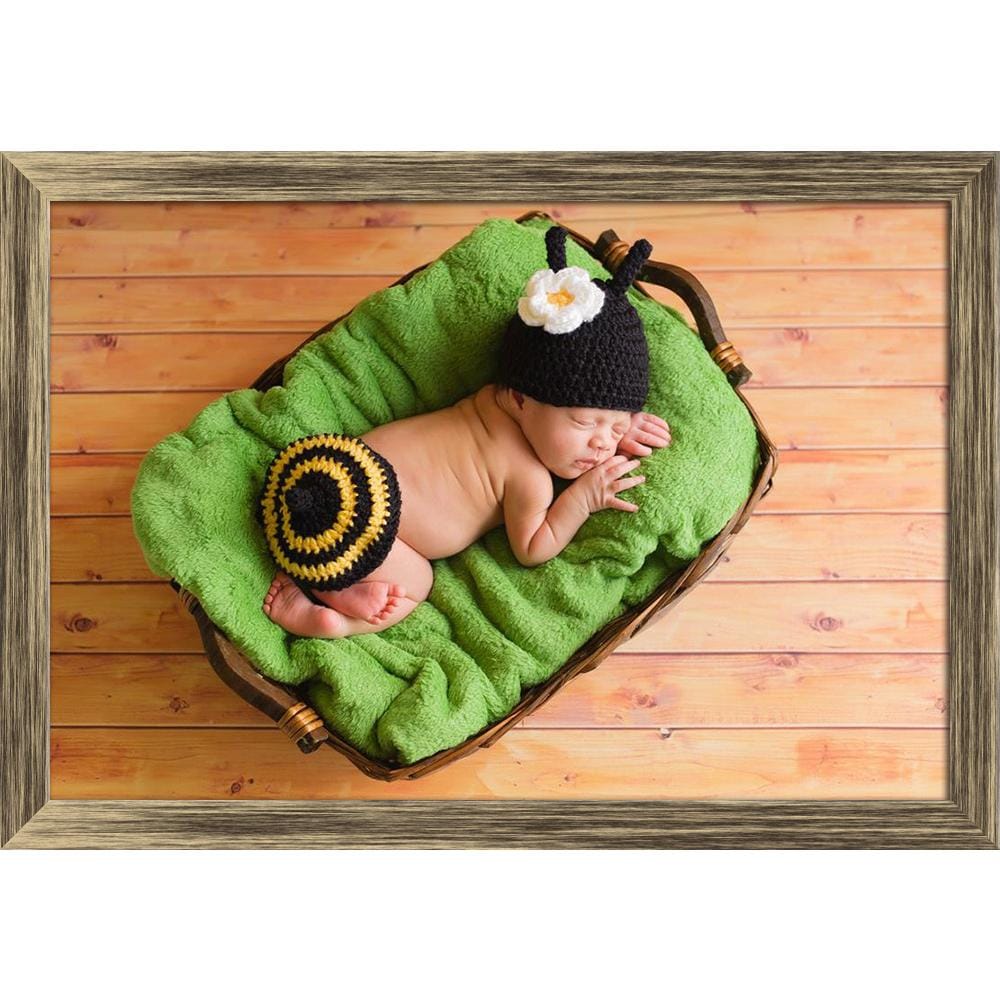 ArtzFolio Newborn Baby Girl Sleeping D1 Canvas Painting-Canvas; Wooden Frame; Antique Gold / 17.5inch x 12inch (44.5cms x 30.5cms)