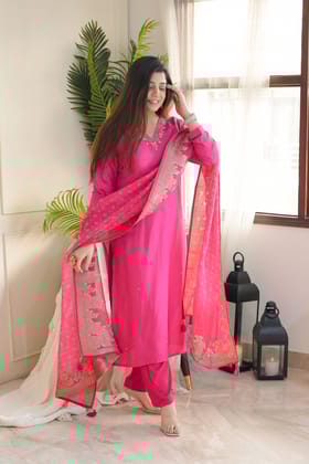 Mairah Pink Silk Suit Set-XXL