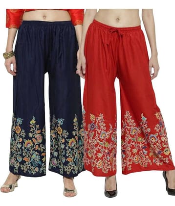 OMAYA - Maroon Rayon Flared Women's Palazzos ( Pack of 2 )