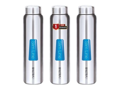 BALTRA Relax Stainless Steel Water Bottle 750 ml, Set of 3, Single Walled Office Bottle, Steel Bottles For Fridge, Leak Proof Lid, Rust Proof BALTRA Relax Stainless Steel Water Bottle 750 ml, Set of 3, Single Walled Office Bottle, Steel Bottles For Fridge, Leak Proof Lid, Rust Proof