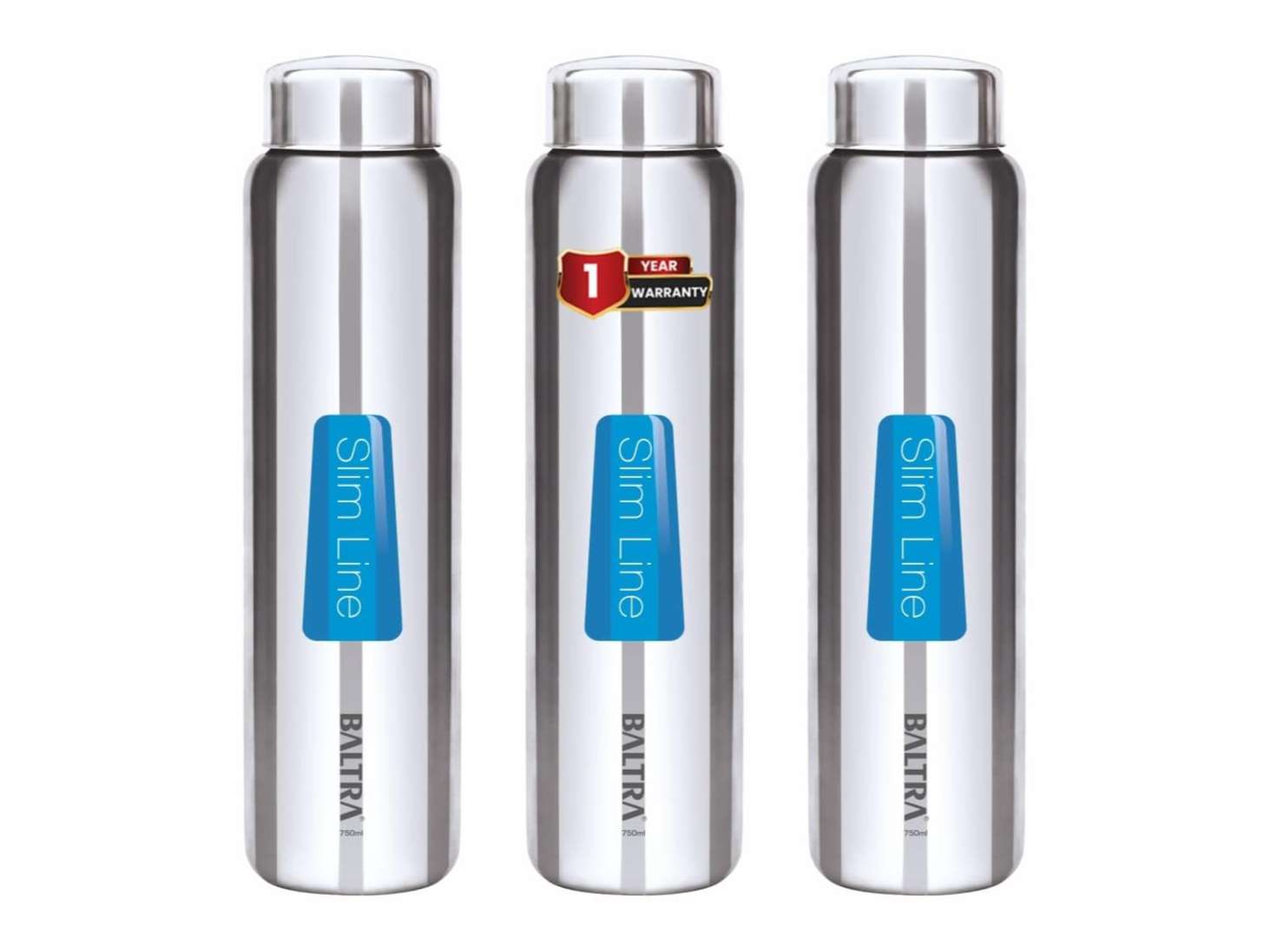 BALTRA Relax Stainless Steel Water Bottle 750 ml, Set of 3, Single Walled Office Bottle, Steel Bottles For Fridge, Leak Proof Lid, Rust Proof