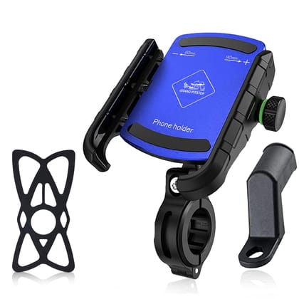 GRAND PITSTOP Bike Mobile Holder | (Silver - Jaw Grip 360) | Aluminium Clamp for Scooters, Bikes, Bicycles | Sturdy GPS Phone Mount | Shockproof, Firm Hold for Navigation GRAND PITSTOP Bike Mobile Holder | (Silver - Jaw Grip 360) | Aluminium Clamp for Sc