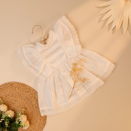 Poshaak Schiffli Lace Baby Girl Dress-3-6 months