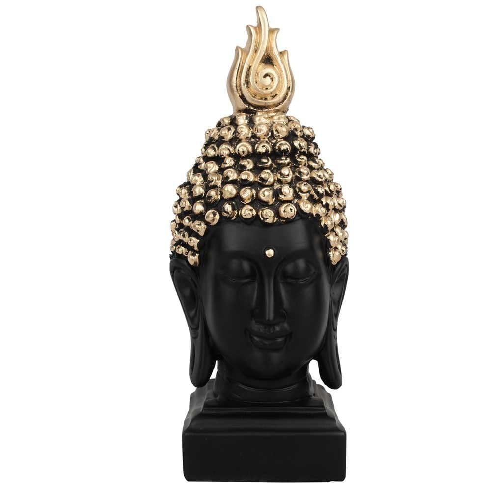 Craftlayout Resin Buddha Head Statue, Black 9 Inch