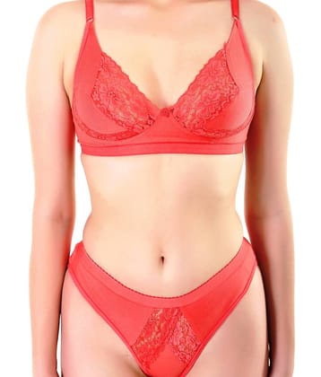 TCG Cotton Lycra Women's Bra & Panty Set ( Pink )