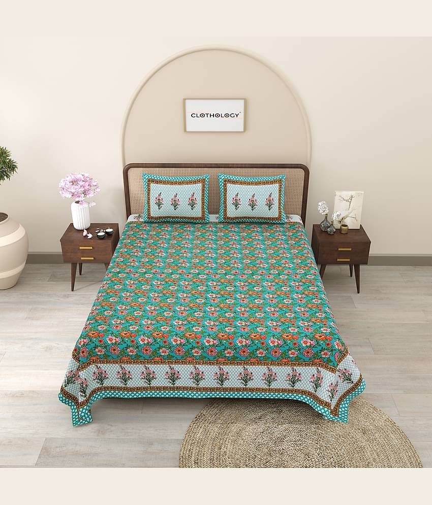 CLOTHORO Cotton 1 Double King Bedsheet with 2 Pillow Covers ( Multicolor )