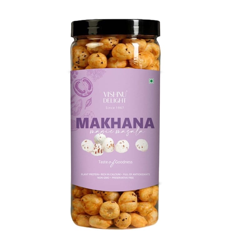 Vishnu Delight Organic Roasted Makhana, Magic Masala Flavor, 90g - Crunchy, Deliciously, and  Full of Flavorful Indian Spices