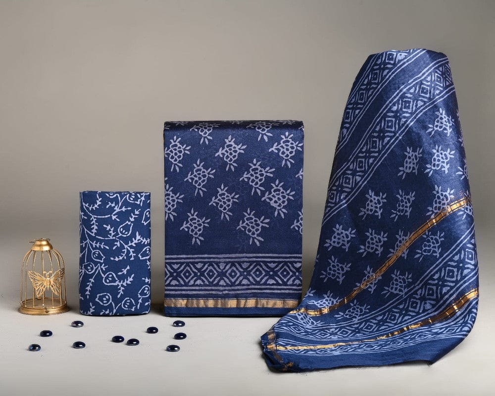 EXCLUSIVE HAND BLOCK PRINT CHANDERI SILK SUIT SET
