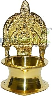 Kamakshsi Devi Maa/Maa Laxmi Diya/Kamatchi Vilaku Diya Deepam Pure Brass Oil Lamp (Size - 10.6 x 6 CM)