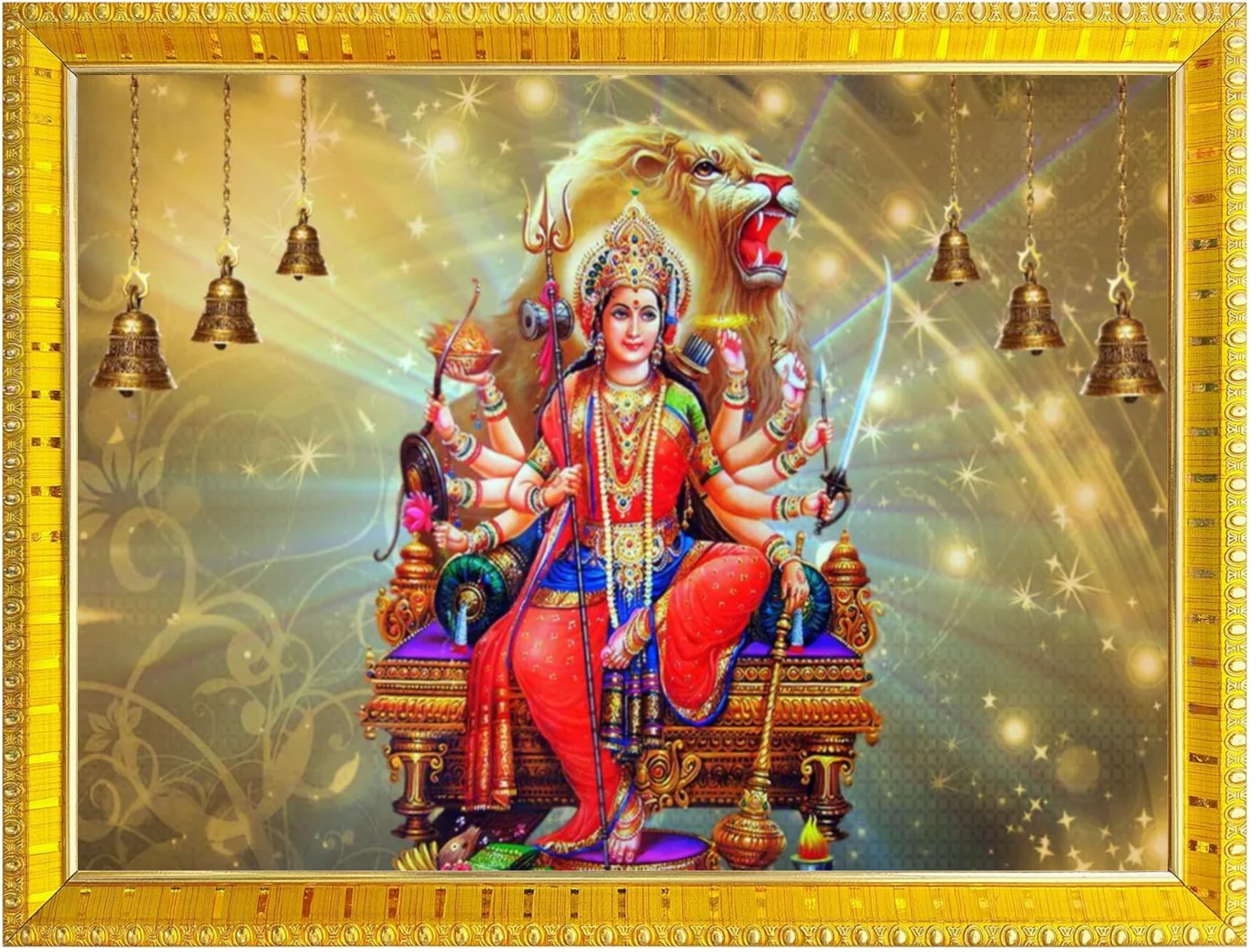 NOKKES Sherawali maa veshno maa durga maa photo Golden 5X7 Inch Photo Frame_AQW40
