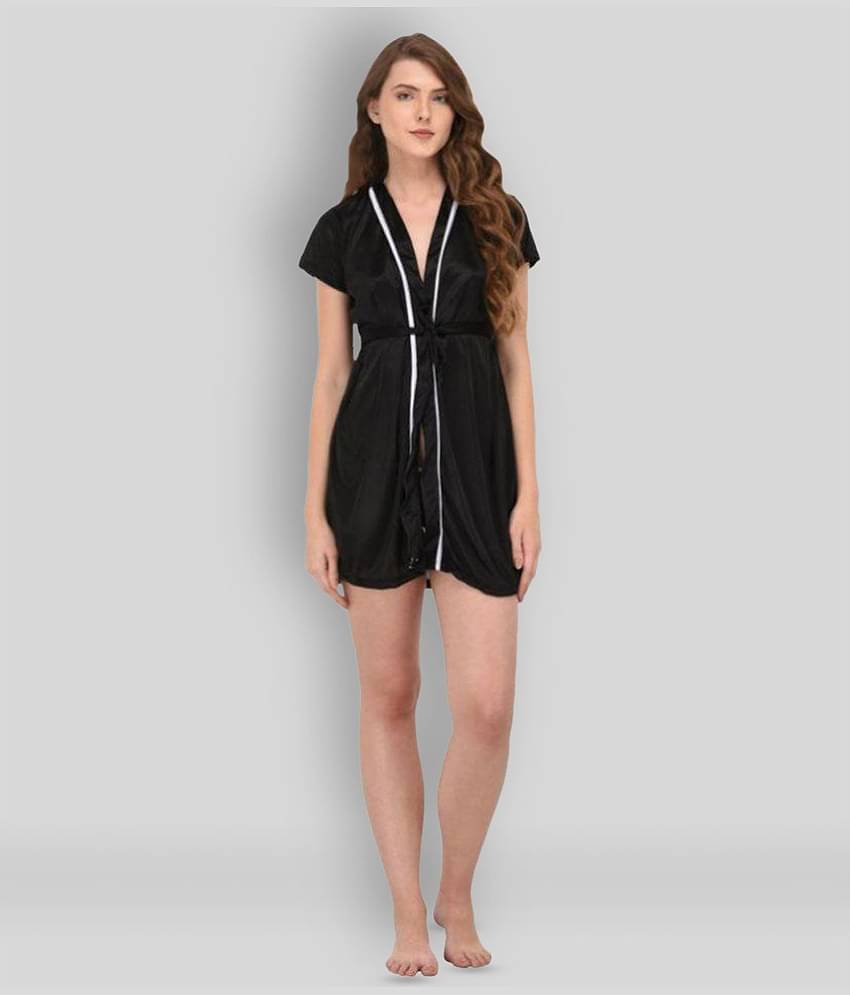 You Forever - Black Satin Women's Nightwear Robes ( Pack of 1 )