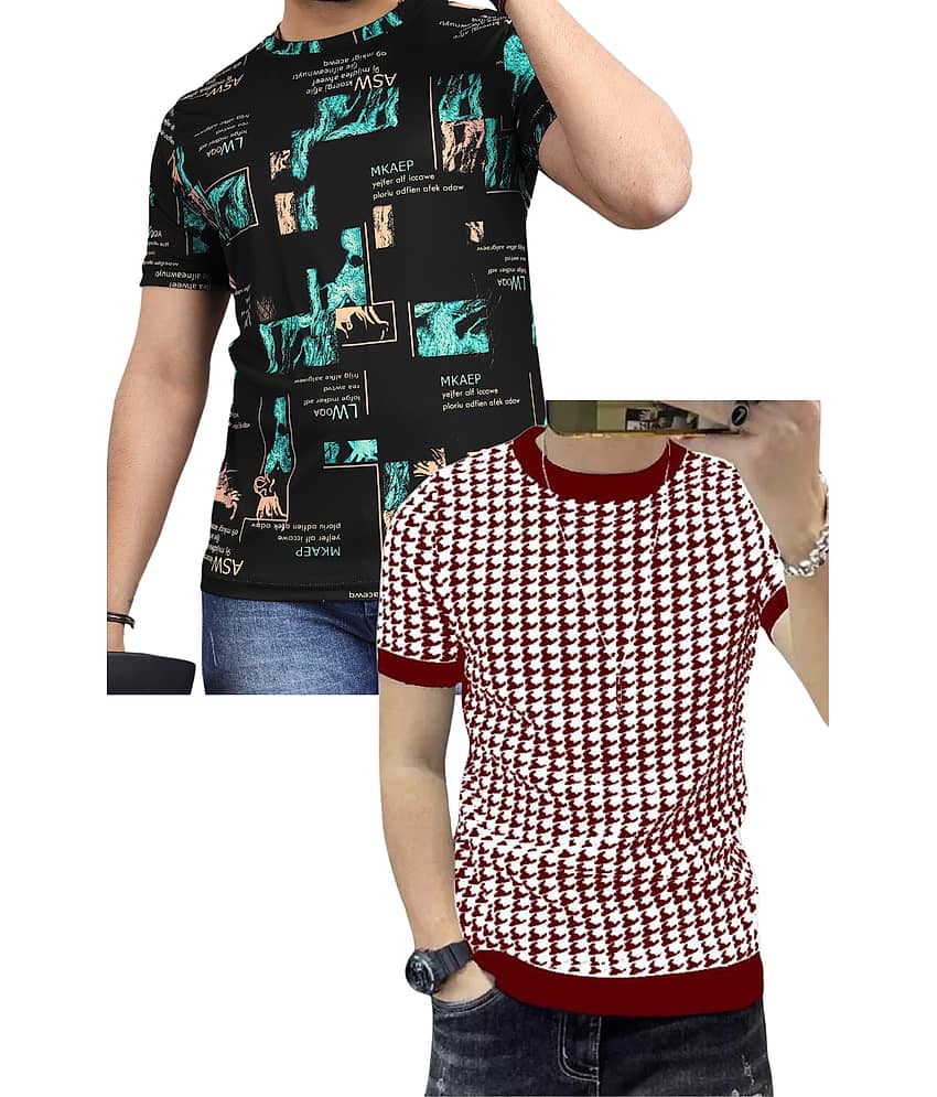 FABRIPPLE Polyester Regular Fit Self Design Half Sleeves Men's Round T-Shirt - Multicolor ( Pack of 1 )