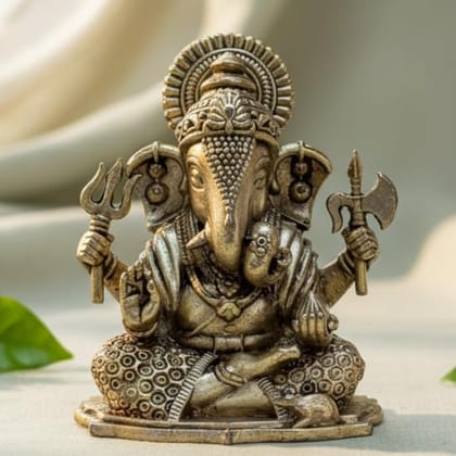 Sukh Sehaj Shree Ganesha Brass Murti | Lord Ganpati Murti | Handcrafted, Antique Yellow Finish, 2.0 Inch, for Home Temple, Decor, Pooja Ritual and Gifting
