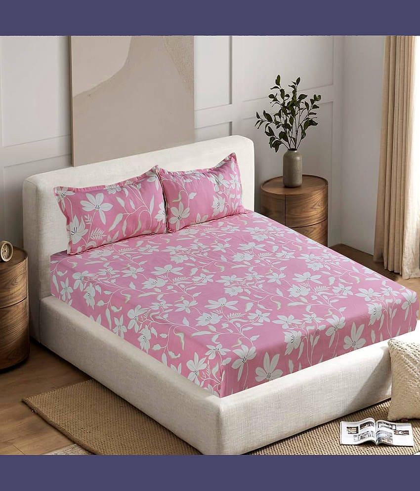 Welhouse India Cotton Abstract 1 Double King Size Bedsheet with 2 Pillow Covers - Beige