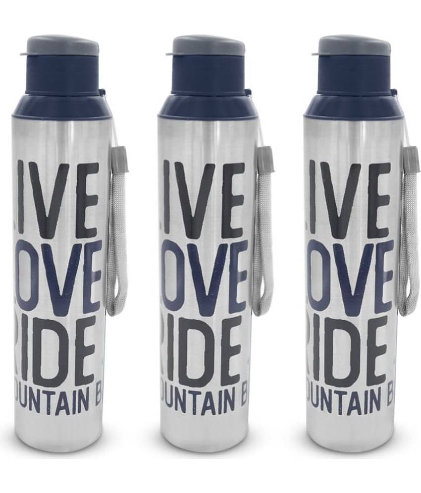 Dhara Stainless Steel Breeze 900 Blue Stainless Steel Sipper Water Bottle 850 mL ( Set of 3 )