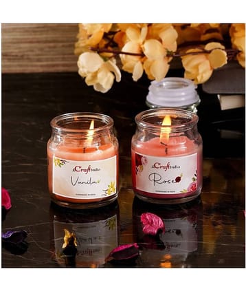 eCraftIndia Set of 2 Pink Rose and Vanilla Scented Jar Candle