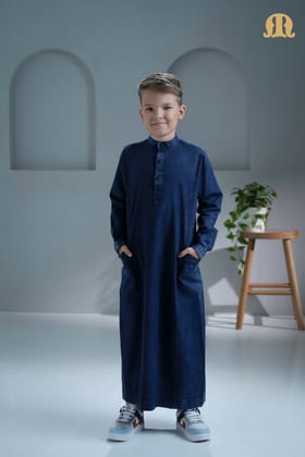 Mekong Navy Blue Denim Thobe for Kids-1
