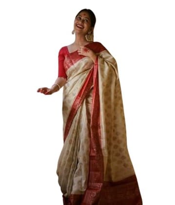 Women’s Banarasi Style Pure Kanjivaram Silk Jacquard Saree with Unstitched Blouse