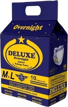 Deluxe Overnight Unisex Adult Pant Diaper, Waist Size 80-120 cm Adult Diapers - L - XL (10 Pieces)