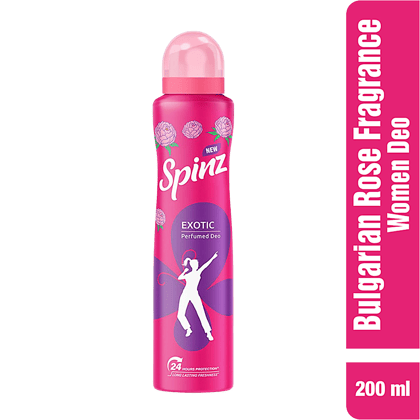 SPINZ Exotic Perfumed Deo For Women With Bulgarian Rose Fragrance For Long Lasting Freshness & 24 Hours Protection From Odour Causing Bacteria, 200ml