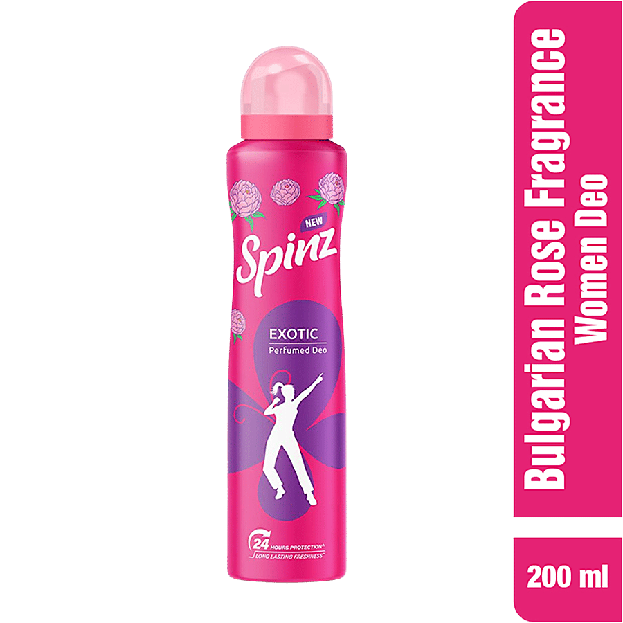 SPINZ Exotic Perfumed Deo For Women With Bulgarian Rose Fragrance For Long Lasting Freshness & 24 Hours Protection From Odour Causing Bacteria, 200ml