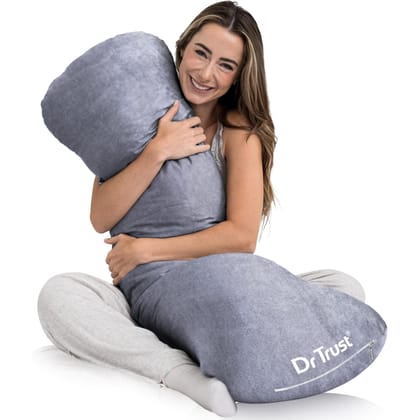 Dr Trust USA 398 Yawnicorn Cuddle Pillow for Deep Sleep, Large Full Body Support Microfiber Bed Pillow for Adults and Side Sleeper, Weighted Pillow in Velvet Cover, 53"x16" Inches (L Size, Grey)