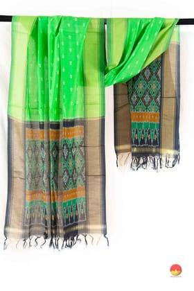 Green Pochampally Ikkat Silk Dupatta With Zari Border PVD 1014