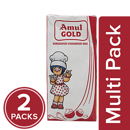 Amul Gold Homogenised Standardised Milk, 2x1 L Multipack