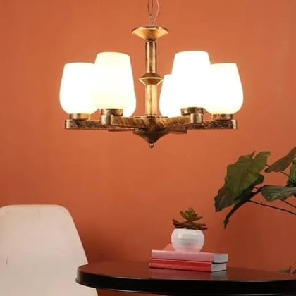 ELIANTE Reflective Iron Chandelier Antique Gold for Living Room, Bedroom, Dining Room, Kitchen | 3 Years Warranty | Free - LED LAMP