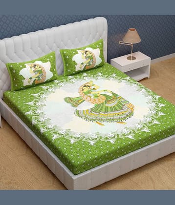 Cosito Cotton 1 Double Bedsheet with 2 Pillow Covers ( Green )