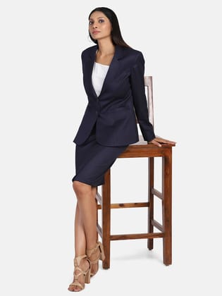 Formal Skirt Suit - Navy Blue-Standard Size / 3XL
