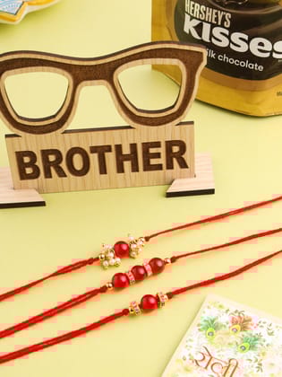 NVR Men Set of 3 Red Artificial Beads & Pearls Thread Rakhi, Combo for Rakshabandhan-One Size / Red