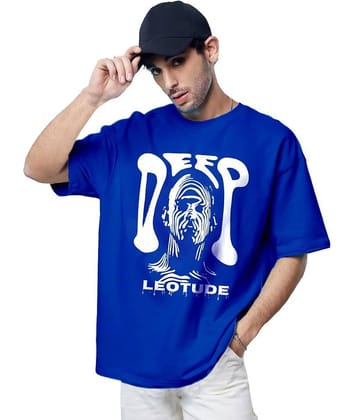 Leotude Men Cotton Blend Oversized Fit Printed T-Shirt ( Blue )