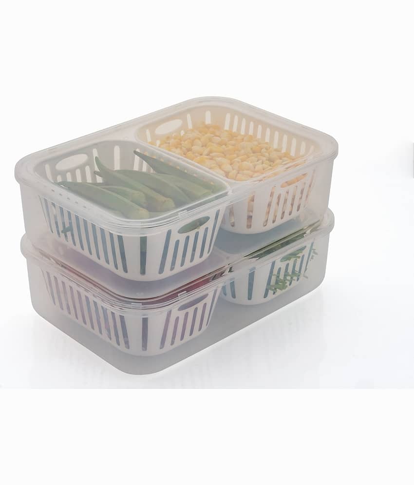 Analog Kitchenware Food/Fruit/Vegetable Plastic White Multi-Purpose Container ( Set of 2 )