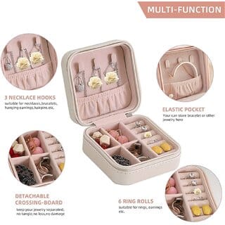 Mini Jewelry Travel Case, PU Leather Organizer Box, Small Portable Jewellery Storage Holder for Womens Rings Earrings