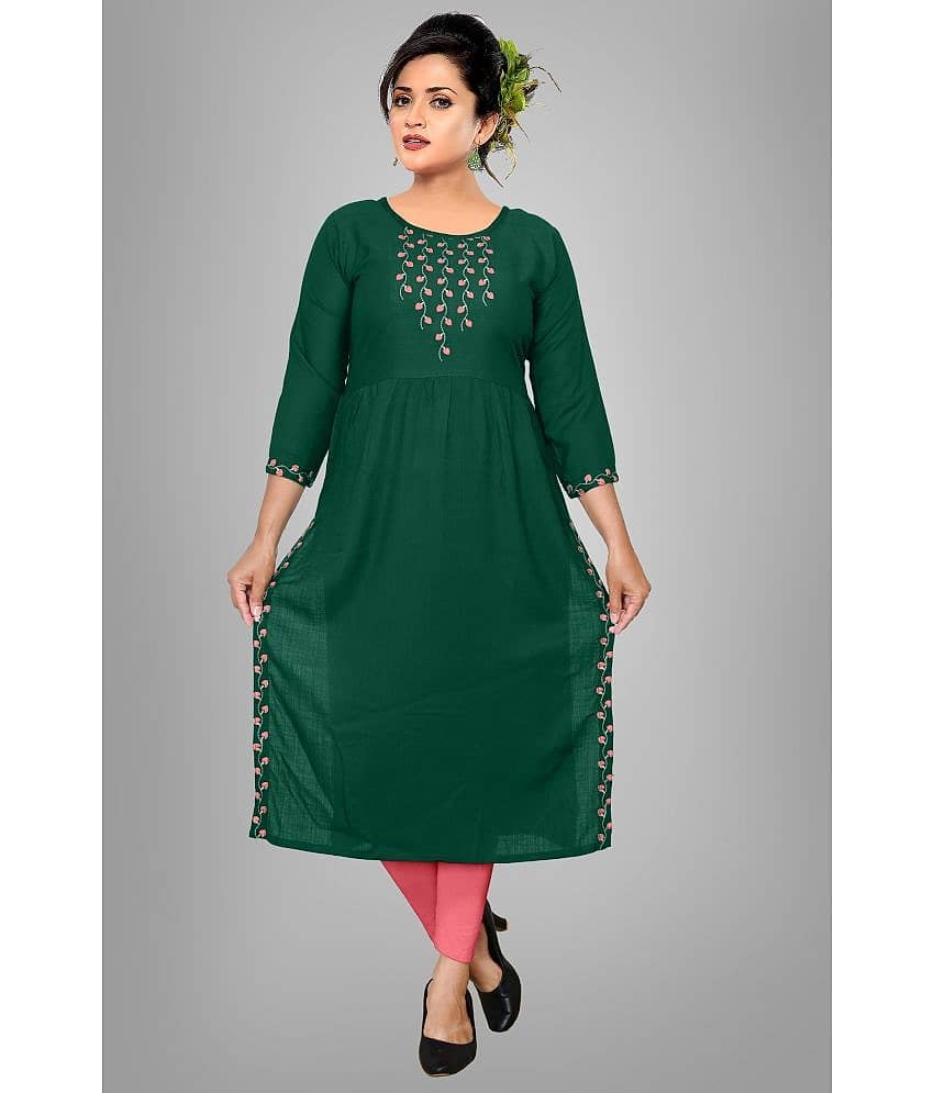 HAYA - Green Rayon Women's Straight Kurti ( Pack of 1 )