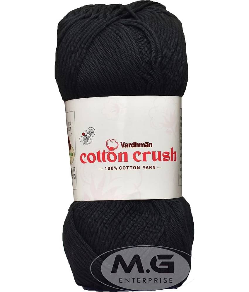 Vardhman Cotton Crush 8-ply Black 200 GMS 100% Cotton Ball Hand Knitting Cotton/Art Craft Soft Fingering Crochet Hook Yarn, Needle Knitting Yarn Thread Dyed-BC Art-AFCB