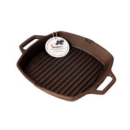 Aarogyam Cast Iron Grill Pan Short Handle , Pre-Seasoned 10 inch Diameter (25cm), Naturally Non-stick, Toxin-Free, Gas & Induction Compatible, Weight- 2.3 kg (Colour - Black) by Aarogyam - The Cast Iron Shop