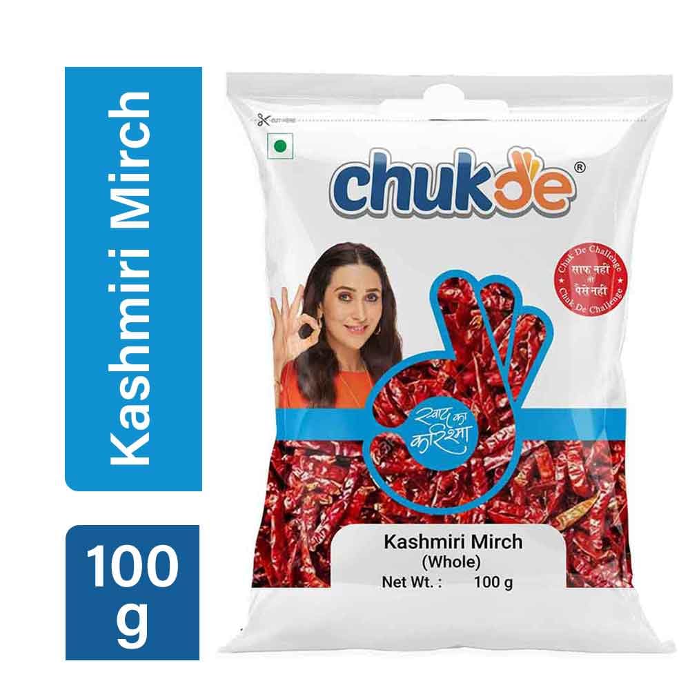 Chukde Kashmiri Stemless Chilli - 100 Gm | Indian Curry, Tandoori & Chutney Spice | Mild Heat, Vibrant Color, Versatile & Health Benefits
