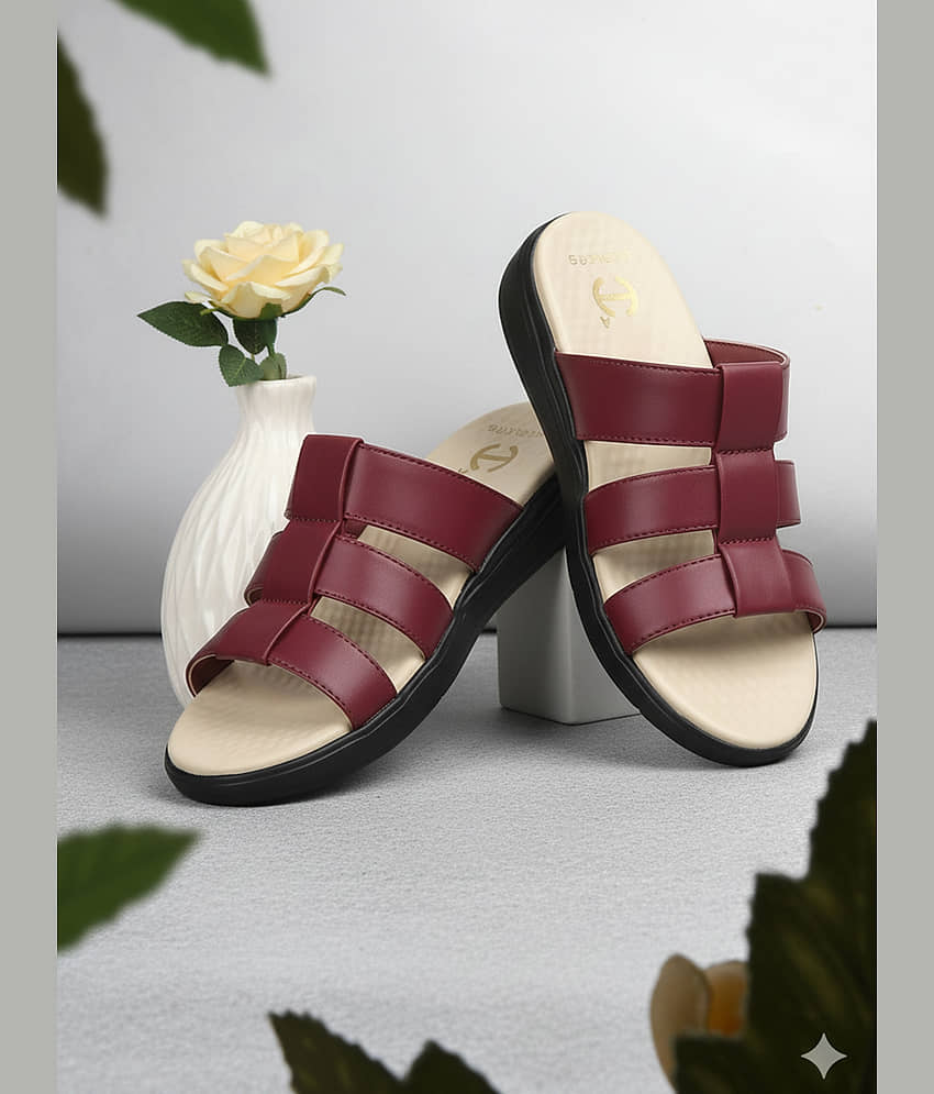 Liberty Maroon Women's Open Toe Flats