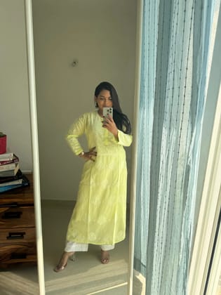 Mul Cotton Chikankari Kurti - Lemon Green-Lemon Green / cotton / L