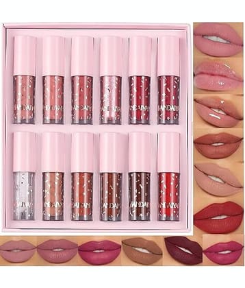 Blushis Handiyan 12 Color Velvet Matte Waterproof Liquid Lipstick , Long-Lasting, Nude Shimmer Gloss, set of 12