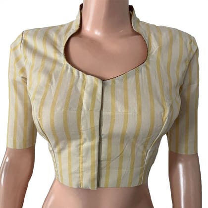 Woven Cotton Stripped High neck Blouse ,Yellow, BH1284-S