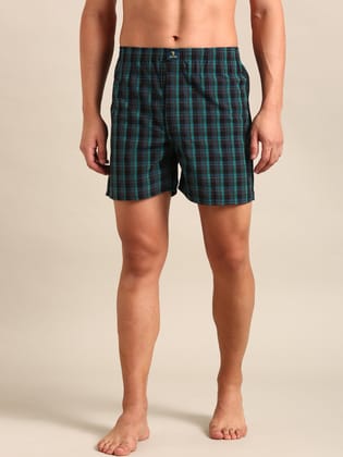 Green & Black Checked Cotton Boxer-XL