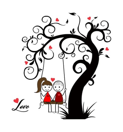 DreamKraft Loving Couple Sitting on Swing Under a Tree Wall Sticker (Multicolor PVC Vinyl 74 X 69cm)